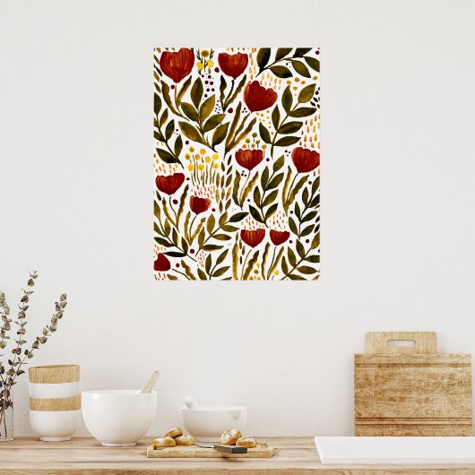 Brande oranje botanische florale illustratie poster (Keuken)