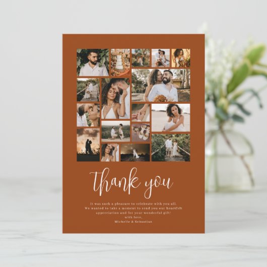 Brande Oranje bruiloft Foto Collage Hartelijk dank Bedankkaart (Staand voorkant)