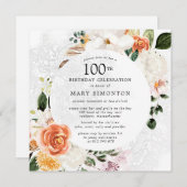 Brande Oranje Floral Lace 100th Birthday Kaart (Voorkant / Achterkant)