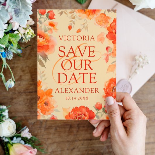Brande Oranje Floral Wedding Save The Date