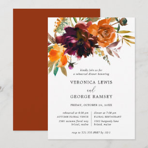 Brande Oranje Herfst Floral Rustic Rehearsal Dinne Kaart