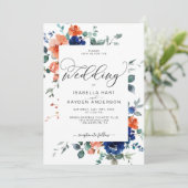 Brande Oranje marineslag Rust Floral Waterverf Wed Kaart (Staand voorkant)