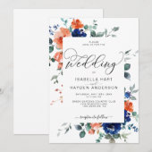 Brande Oranje marineslag Rust Floral Waterverf Wed Kaart (Voorkant / Achterkant)