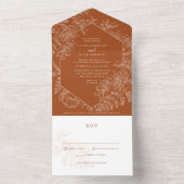 Brande Oranje terracotta Floral Botanical Wedding All In One Uitnodiging (Binnen)