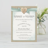 Branded Heart en Ribbon Sage Green Wedding Kaart (Staand voorkant)