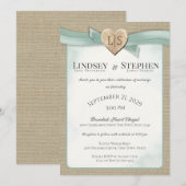 Branded Heart en Ribbon Sage Green Wedding Kaart (Voorkant / Achterkant)