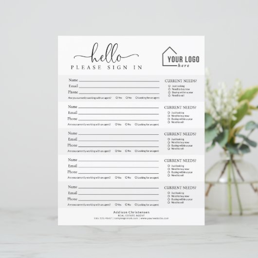Branded Logo Real Estate Open House Sign-in Sheet (Staand voorkant)