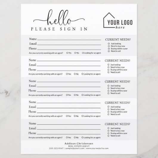 Branded Logo Real Estate Open House Sign-in Sheet (Voorkant)