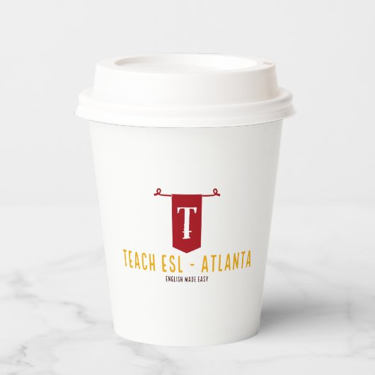 Branded Paper Cup met deksel - 8oz Papieren Bekers (Voorkant)