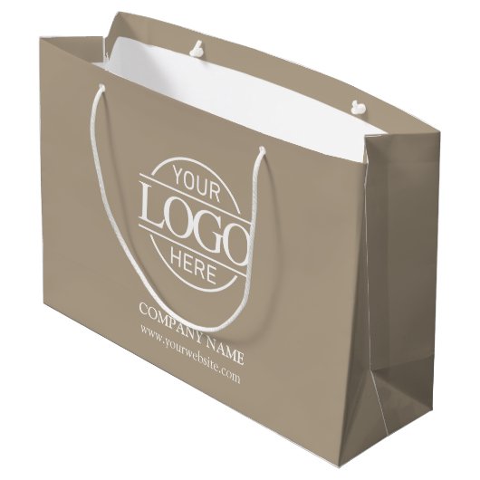Branded Taupe Beige Business Logo Promotional Groot Cadeauzakje (Achterkant Gekanteld)