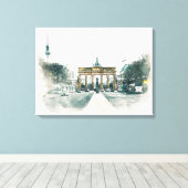 Brandenburg Gate Berlin Waterverf Painting Canvas Afdruk (Insitu (Houten vloer))
