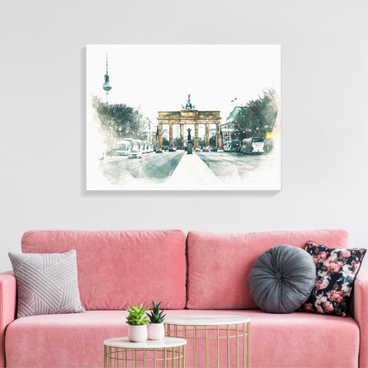 Brandenburg Gate Berlin Waterverf Painting Canvas Afdruk (Insitu (Woonkamer))