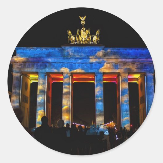 Brandenburger Gate Berlin op Lights festival Ronde Sticker (Voorkant)