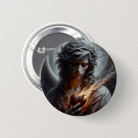 Brandend Hart Knop Ronde Button 5,7 Cm (Voorkant /achterkant)