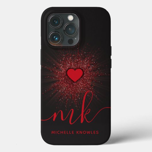 Brandend hart met eigen monogram en naam Case-Mate iPhone case (Achterkant)