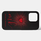 Brandend hart met eigen monogram en naam Case-Mate iPhone case (Achterkant (horizontaal))