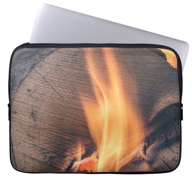 Brandend hout laptop sleeve (Voorkant)