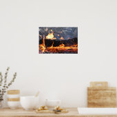 Brandend houtblok poster (Keuken)