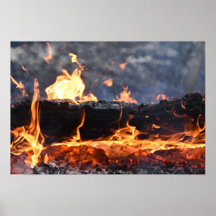 Brandend houtblok poster