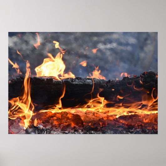 Brandend houtblok poster (Voorkant)