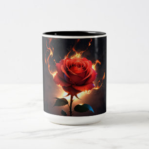 Brandend Roos – Passion meets Destruction in Strik Tweekleurige Koffiemok