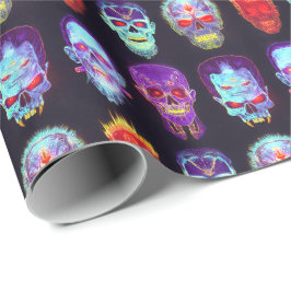 Brandend Schedelrooster - Neon Zombie Gloeiing Cadeaupapier