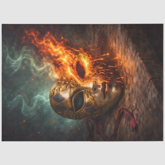 Brandend Venetiaans Masker Decoupage Tissuepapier (Voorkant)