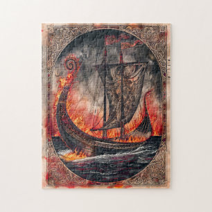 Brandend Vikingschip bij Begrafenisritueel Legpuzzel