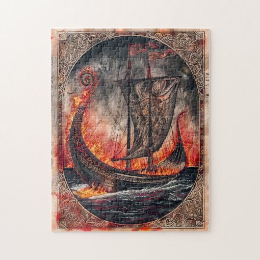 Brandend Vikingschip bij Begrafenisritueel Legpuzzel (Verticaal)