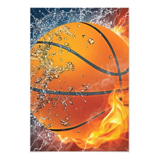 Brandende basketbal foto afdruk (Voorkant)