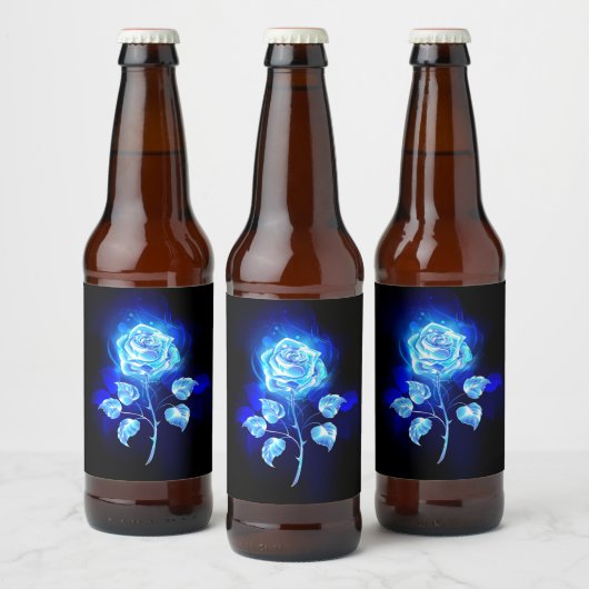 Brandende Blauwe Roos Bier Etiket (Flessen)