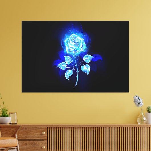 Brandende Blauwe Roos Canvas Afdruk (Insitu (Woonkamer))