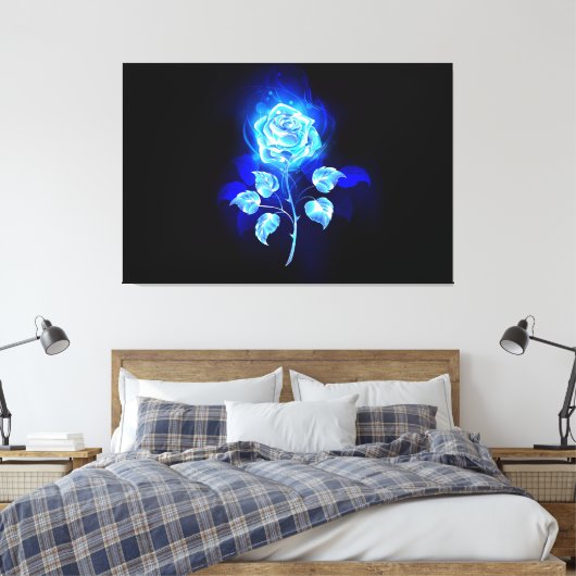 Brandende Blauwe Roos Canvas Afdruk (Insitu (Slaapkamer))