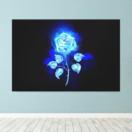 Brandende Blauwe Roos Canvas Afdruk (Insitu (Houten vloer))