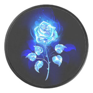 Brandende Blauwe Roos Hockey Puck