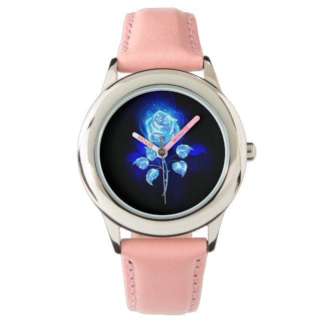 Brandende Blauwe Roos Horloge (Voorkant)