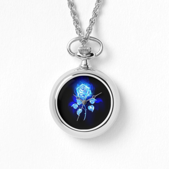 Brandende Blauwe Roos Horloge (Voorkant)
