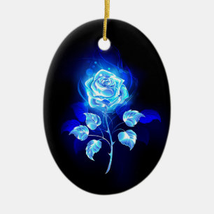 Brandende Blauwe Roos Keramisch Ornament