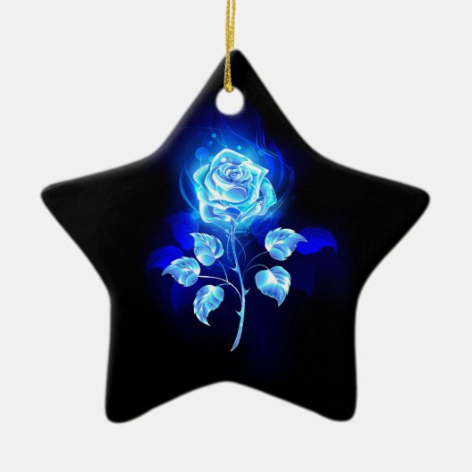 Brandende Blauwe Roos Keramisch Ornament (Voorkant)