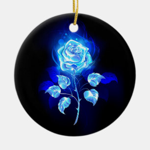 Brandende Blauwe Roos Keramisch Ornament
