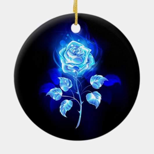 Brandende Blauwe Roos Keramisch Ornament (Achterkant)