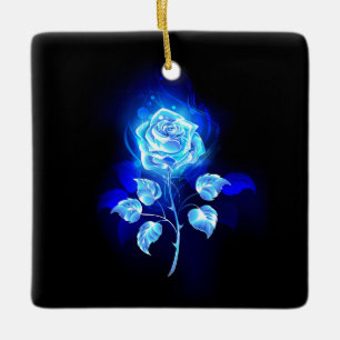 Brandende blauwe roos keramisch ornament