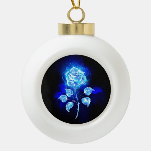 Brandende Blauwe Roos Keramische Bal Ornament (Voorkant)