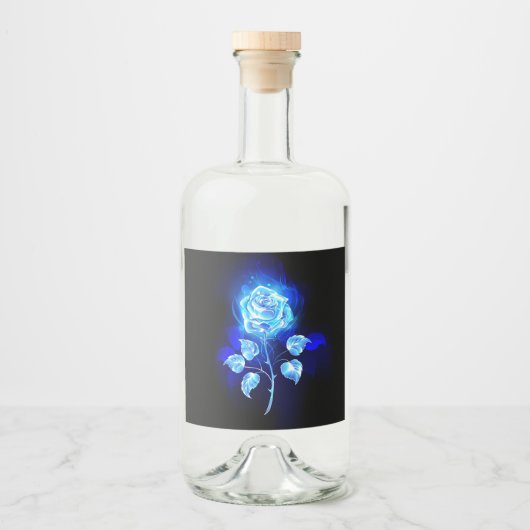 Brandende Blauwe Roos Likeurfles Etiket (Voorkant)