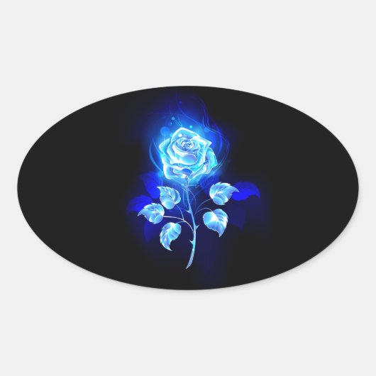 Brandende Blauwe Roos Ovale Sticker (Voorkant)