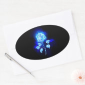 Brandende Blauwe Roos Ovale Sticker (Envelop)
