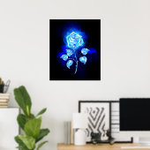 Brandende Blauwe Roos Poster (Thuiskantoor)