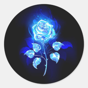 Brandende Blauwe Roos Ronde Sticker
