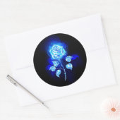 Brandende Blauwe Roos Ronde Sticker (Envelop)