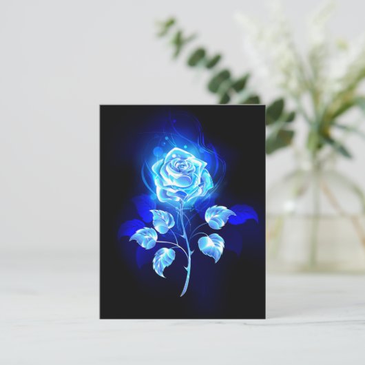 Brandende Blauwe Roos RSVP Kaartje (Staand voorkant)